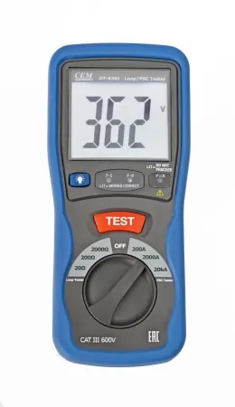 Тестер измеритель сопротивления петли фаза-нуль и тока короткого замыкания CEM T-5301 