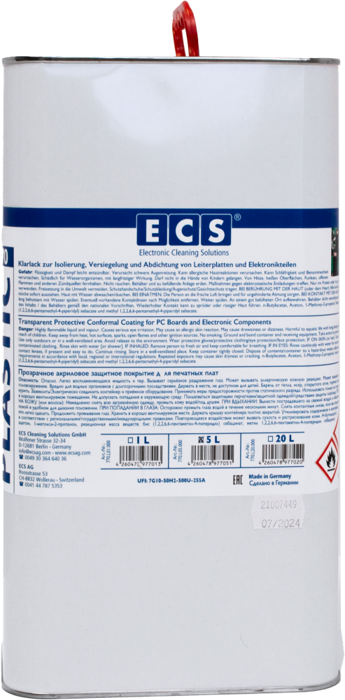 Акриловое защитное покрытие для печатных плат ECS Plastic, 5л